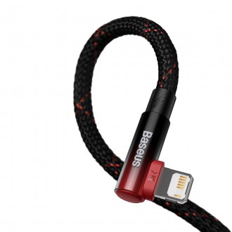 Baseus MVP 2 úhlový kabel s bočním USB / Lightning zástrčkou 2m 2,4A červený (CAVP000120)