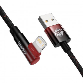 Baseus MVP 2 úhlový kabel s bočním USB / Lightning zástrčkou 2m 2,4A červený (CAVP000120)