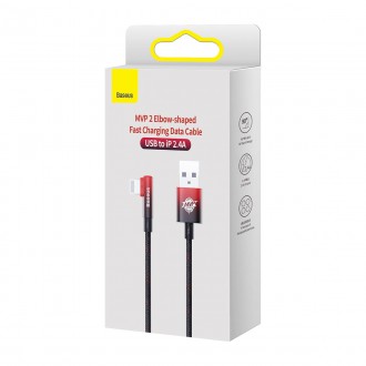 Baseus MVP 2 úhlový kabel s bočním USB / Lightning zástrčkou 2m 2,4A červený (CAVP000120)