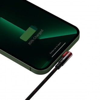 Baseus MVP 2 úhlový kabel s bočním USB / Lightning zástrčkou 2m 2,4A červený (CAVP000120)