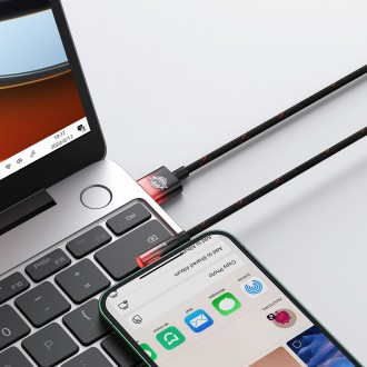Baseus MVP 2 úhlový kabel s bočním USB / Lightning zástrčkou 2m 2,4A červený (CAVP000120)