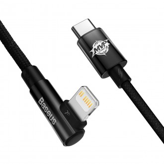 Baseus MVP 2 Koleno Pravoúhlý napájecí kabel s bočním USB Type C / Lightning Plug 1m 20W černý (CAVP000201)