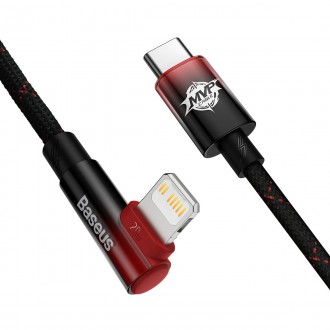 Baseus MVP 2 Koleno Pravoúhlý napájecí kabel s bočním USB Type C / Lightning 1m 20W červený (CAVP000220)