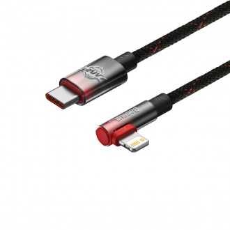 Baseus MVP 2 Koleno Pravoúhlý napájecí kabel s bočním USB Type C / Lightning 1m 20W červený (CAVP000220)