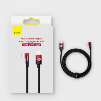 Baseus MVP 2 Koleno Pravoúhlý napájecí kabel s bočním USB Type C / Lightning 1m 20W červený (CAVP000220)