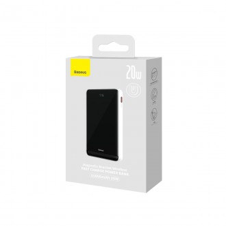 Powerbanka Baseus Magnetic Bracket s bezdrátovým nabíjením MagSafe 10000mAh 20W Overseas Edition bílá (PPCX000202) + kabel USB typu C Baseus Xiaobai S