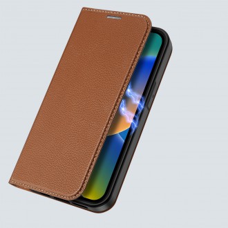 Dux Ducis Skin X2 case for iPhone 14 case with magnetic flap brown