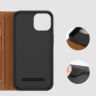 Dux Ducis Skin X2 case for iPhone 14 case with magnetic flap brown