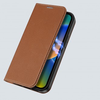 Dux Ducis Skin X2 case for iPhone 14 Plus case with magnetic flap brown