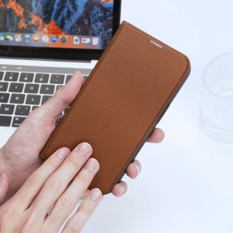 Dux Ducis Skin X2 case for iPhone 14 Plus case with magnetic flap brown
