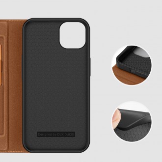 Dux Ducis Skin X2 case for iPhone 14 Plus case with magnetic flap brown
