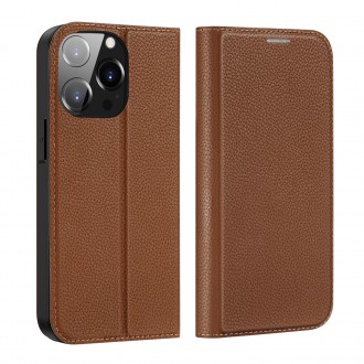 Dux Ducis Skin X2 case for iPhone 14 Pro case with magnetic flap brown