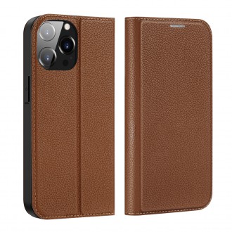 Dux Ducis Skin X2 case for iPhone 14 Pro Max case with magnetic flap brown