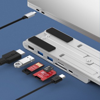 Choetech stand multifunctional station for laptop PD / USB-C HDMI (4K / 30Hz) / 2xUSB-A / 1xUSB-C / 1xSD / 1xTF black (HUB-M43)