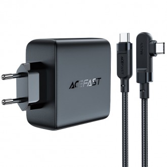 Acefast rychlá nabíječka GaN 3xUSB-C/1xUSB-A 100W černá + lomený kabel USB-C - USB-C 100W 2m černý