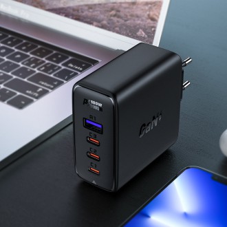 Acefast rychlá nabíječka GaN 3xUSB-C/1xUSB-A 100W černá + lomený kabel USB-C - USB-C 100W 2m černý