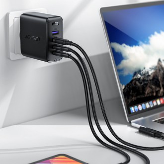 Acefast rychlá nabíječka GaN 3xUSB-C/1xUSB-A 100W černá + lomený kabel USB-C - USB-C 100W 2m černý