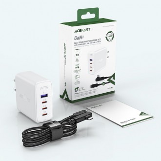 Acefast rychlonabíječka GaN 3xUSB-C/1xUSB-A 100W bílá + lomený kabel USB-C - USB-C 100W 2m bílá