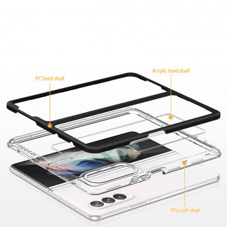 Čiré pouzdro 3v1 pro Samsung Galaxy Z Fold 4 silikonový kryt s rámečkem černý