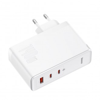 Baseus GaN5 Pro rychlá nabíječka 2xUSB-C+USB 140W EU bílá (CCGP100202)