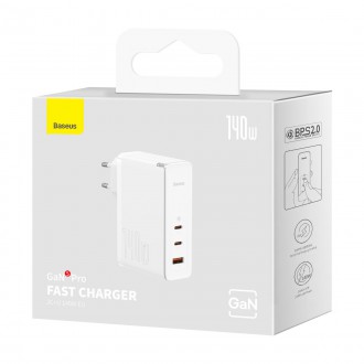 Baseus GaN5 Pro rychlá nabíječka 2xUSB-C+USB 140W EU bílá (CCGP100202)