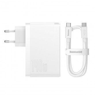 Baseus GaN5 Pro rychlá nabíječka 2xUSB-C+USB 140W EU bílá (CCGP100202)