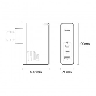 Baseus GaN5 Pro rychlá nabíječka 2xUSB-C+USB 140W EU bílá (CCGP100202)