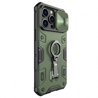 Nillkin CamShield Armor Pro Case Cover iPhone 14 Pro Max Armor Cover s kroužkem krytu fotoaparátu Stojan tmavě zelená