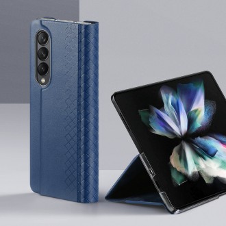 Pouzdro Dux Ducis Bril pro Samsung Galaxy Z Fold 3 flip cover card stojánek na peněženku modrý