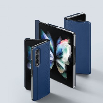 Pouzdro Dux Ducis Bril pro Samsung Galaxy Z Fold 3 flip cover card stojánek na peněženku modrý