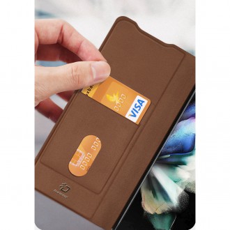 Pouzdro Dux Ducis Bril pro Samsung Galaxy Z Fold 3 flip cover card stojánek na peněženku modrý