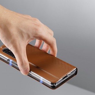 Pouzdro Dux Ducis Bril pro Samsung Galaxy Z Fold 3 flip cover card stojánek na peněženku modrý