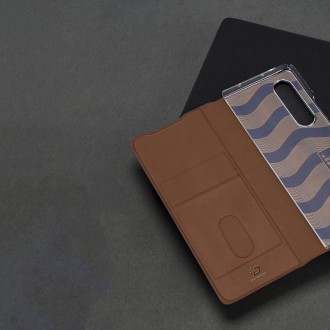 Pouzdro Dux Ducis Bril pro Samsung Galaxy Z Fold 3 flip cover card stojánek na peněženku modrý