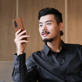 Pouzdro Dux Ducis Bril pro Samsung Galaxy Z Fold 3 flip cover stojánek na peněženku hnědý