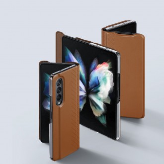 Pouzdro Dux Ducis Bril pro Samsung Galaxy Z Fold 3 flip cover stojánek na peněženku hnědý