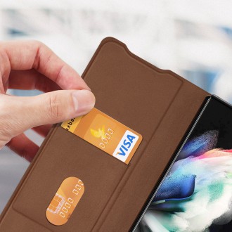 Pouzdro Dux Ducis Bril pro Samsung Galaxy Z Fold 3 flip cover stojánek na peněženku hnědý