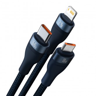 Baseus Flash Series Ⅱ 3v1 rychlý nabíjecí kabel USB-A na USB-C / Micro-USB / Lightning 66W 480Mbps 1,2m modrý