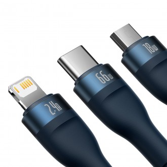 Baseus Flash Series Ⅱ 3v1 rychlý nabíjecí kabel USB-A na USB-C / Micro-USB / Lightning 66W 480Mbps 1,2m modrý