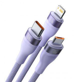 Baseus Flash Series Ⅱ 3v1 rychlý nabíjecí kabel USB-A na USB-C / Micro-USB / Lightning 66 W 480 Mbps 1,2 m fialový