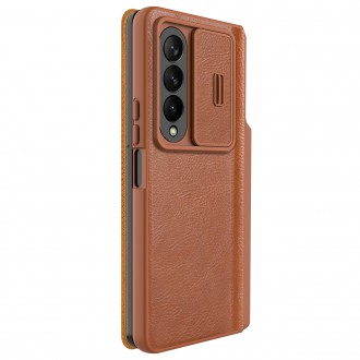 Nillkin Qin Leather Pro Case pro Samsung Galaxy Z Fold 4 kryt s krytem fotoaparátu a držákem stylusu hnědé