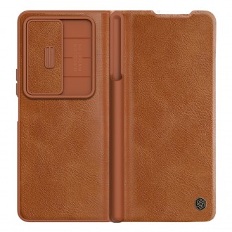 Nillkin Qin Leather Pro Case pro Samsung Galaxy Z Fold 4 kryt s krytem fotoaparátu a držákem stylusu hnědé