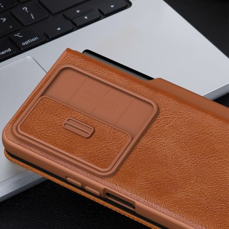 Nillkin Qin Leather Pro Case pro Samsung Galaxy Z Fold 4 kryt s krytem fotoaparátu a držákem stylusu hnědé