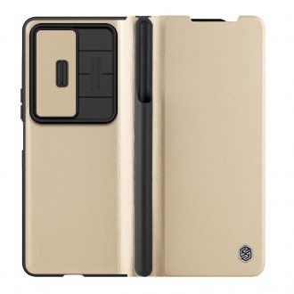 Nillkin Qin Leather Pro Case pro Samsung Galaxy Z Fold 4 kryt s krytem na fotoaparát a místem pro stylus zlatá