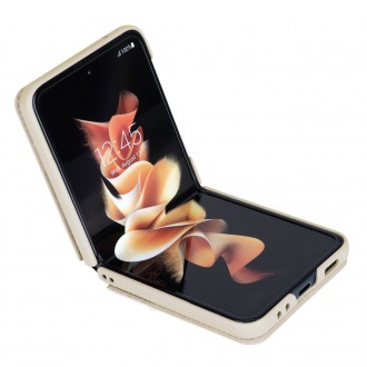 Nillkin Qin Vegan Leather Case pro kryt Samsung Galaxy Z Flip 4 z ekologické kůže, zlatý stojánek