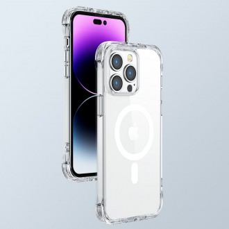 Joyroom Magnetic Defender Magnetic Case for iPhone 14 Pro Armored Case with Hooks Stand Clear (MagSafe Compatible)