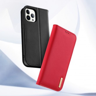 Dux Ducis Hivo Leather Flip Cover Genuine Leather Wallet for Cards and Documents iPhone 14 Pro Red