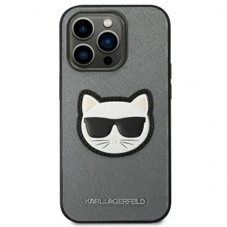 Karl Lagerfeld KLHCP14LSAPCHG iPhone 14 Pro 6,1" hardcase srebrny/silver Saffiano Choupette Head Patch