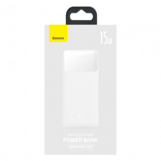 Baseus Bipow rychlonabíjecí power banka 20000mAh 15W bílá (Overseas Edition) + USB-A - Micro USB kabel 0,25m bílý (PPBD050102)