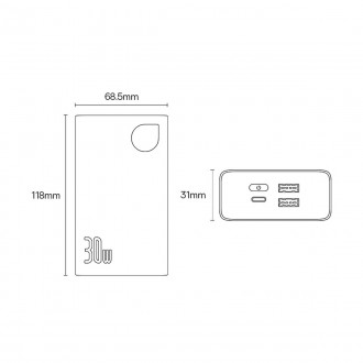 Powerbanka Baseus Adaman2 s digitálním displejem 20000mAh 30W 2 x USB / 1x USB Type C Power Delivery Quick Charge SCP, Oppo Super VOOC černá (PPAD0501