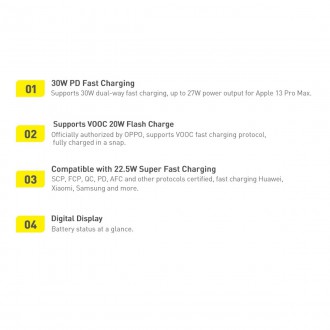 Powerbanka Baseus Adaman2 s digitálním displejem 20000mAh 30W 2 x USB / 1x USB Type C Power Delivery Quick Charge SCP, Oppo Super VOOC černá (PPAD0501